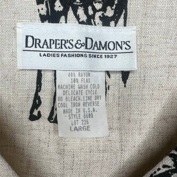 VTG Drapers & Damons Button Front Blouse Giraffe Blazer Top Shoulder Pads Sz L - Picture 6 of 8